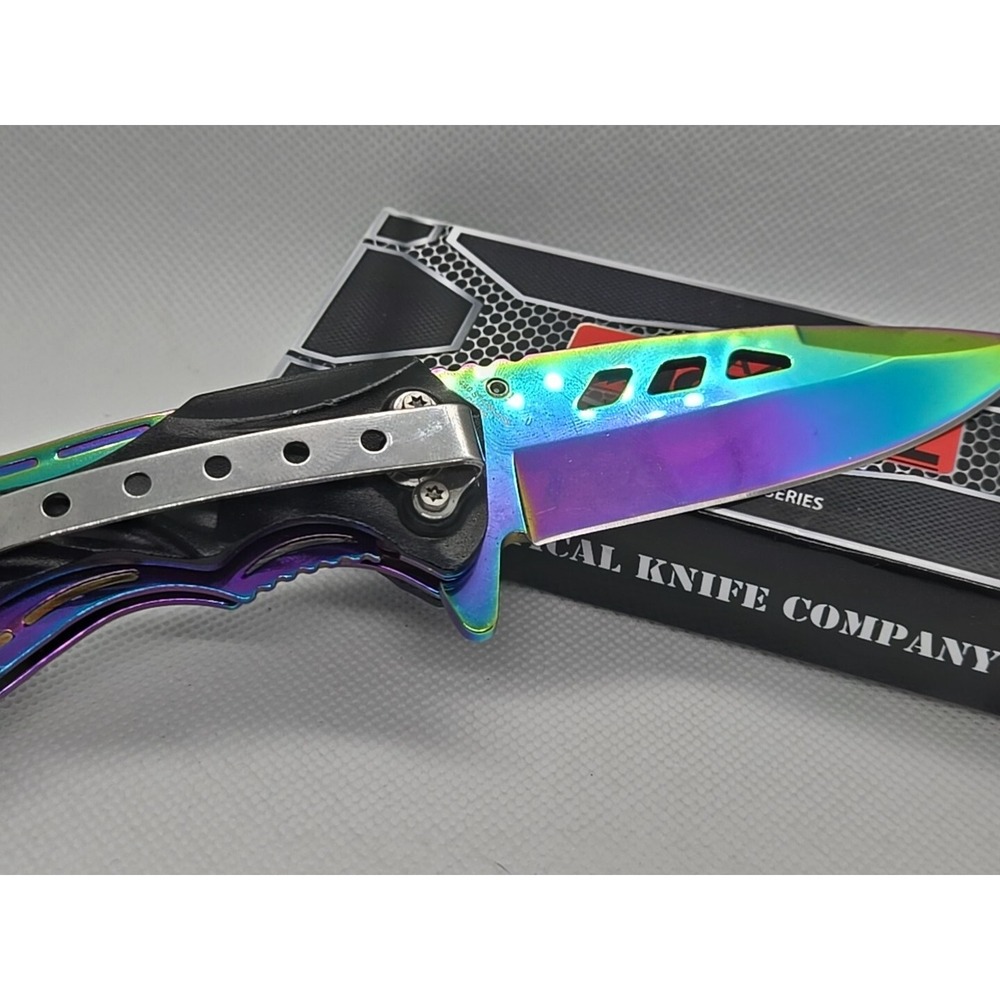 Razor Tactical RAINBOW Tracker Huntsman Spring Folding Pocket Assisted Knife - Picture 6 of 9
